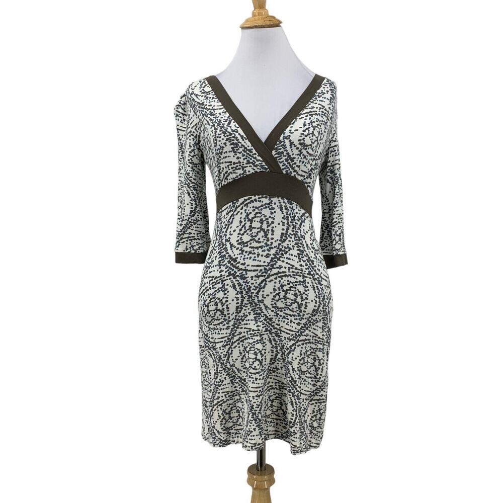 Athleta Geometric Dress Womens S Small Quarter Sleeve Surplice Neck Stretch Fit